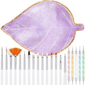21Pieces Nail Tools Kit,Resin Nail Palette Leaf Shape Mixing Palette & 20Pieces